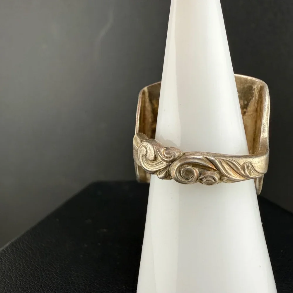 Vintage Hammered Spoon Ring Silver Tone Size 7.25
